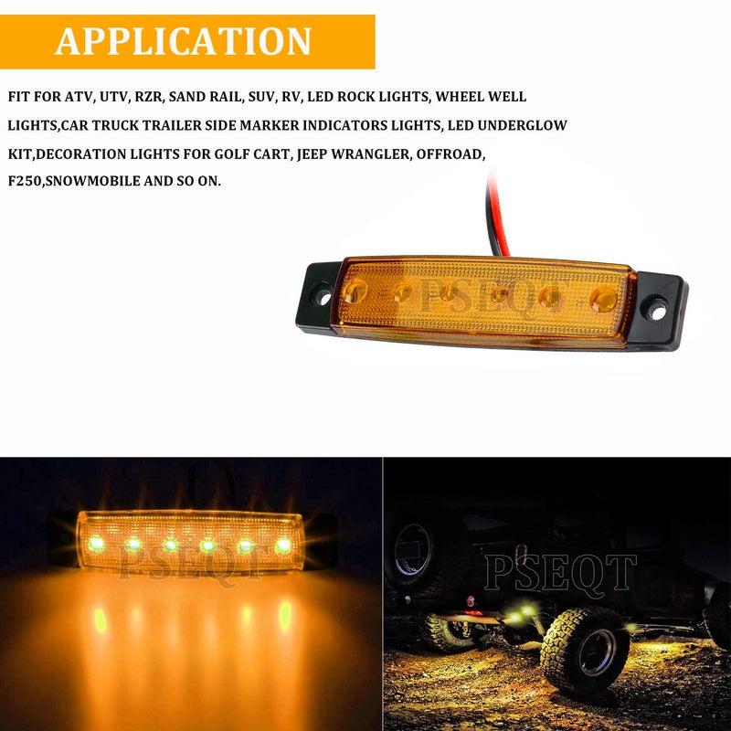 PSEQT 10 Pcs LED Rock Strip Lights Car Underglow Wheel Fender Well Lighting Kits Waterproof for Golf Cart Wrangler Offroad Truck RV UTV ATV Snowmobile (Amber Yellow) - Image 3